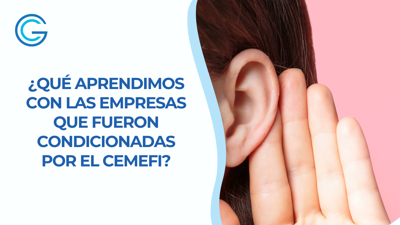 Imagen para representar a las empresas que fueron condicionadas por el Cemefi. También se muestra una imagen de una persona tocando su oreja en señal de escucha.