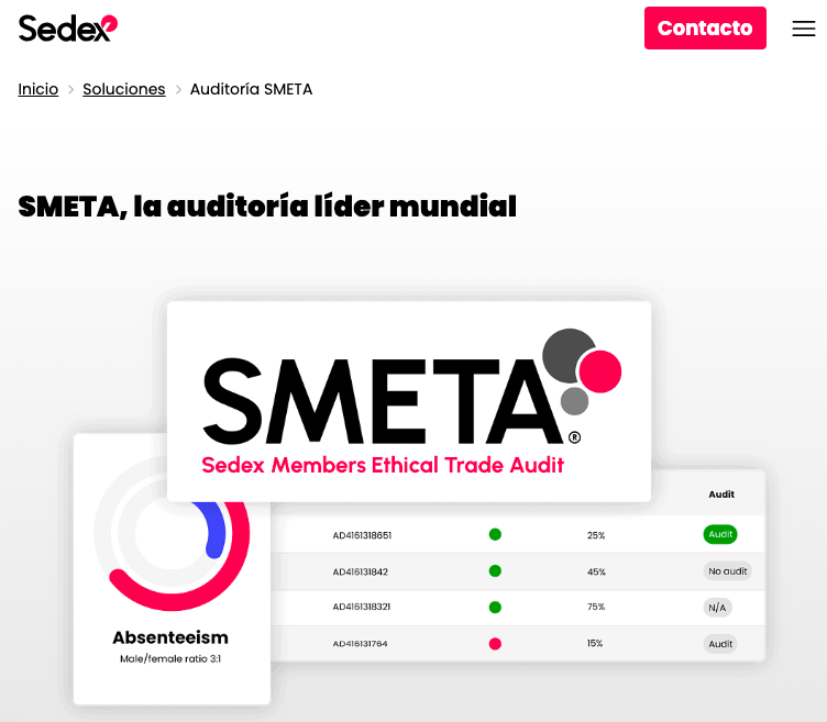 imagen que muestra la auditoría SMETA del sitio web SEDEX