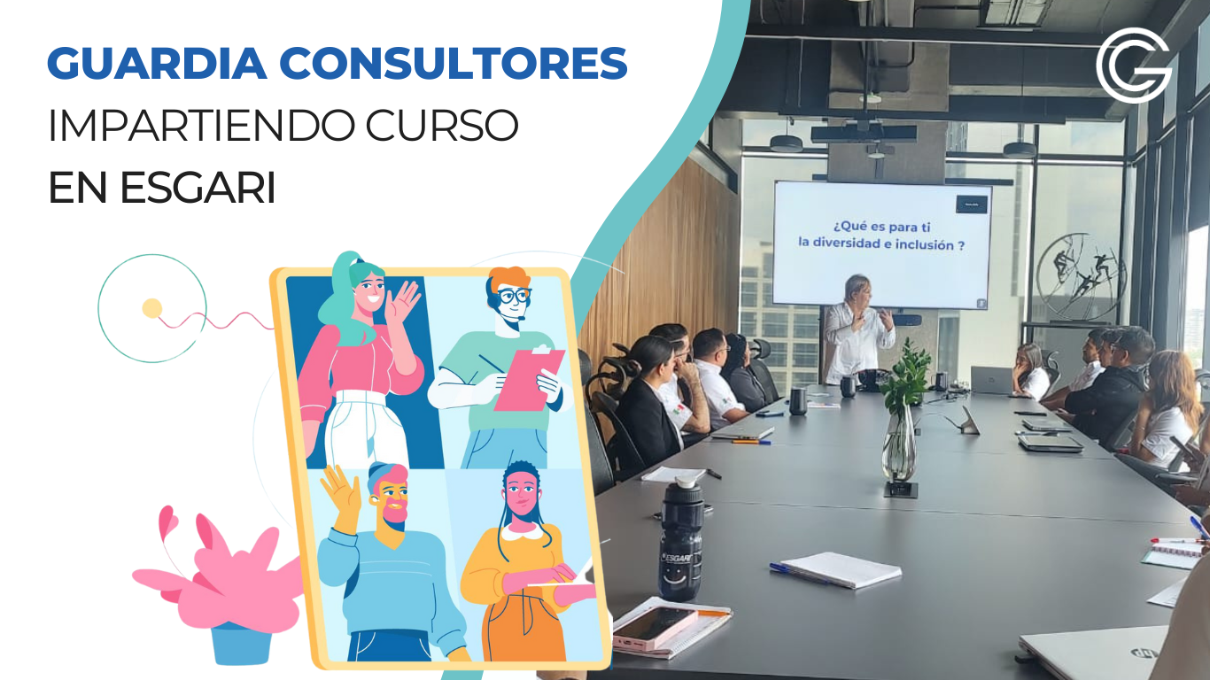 Inés Guardia de Guardia Consultores impartiendo un curso sobre diversidad e inclusión laboral en las oficinas corporativas de ESGARI, con empleados participando activamente en la sesión.