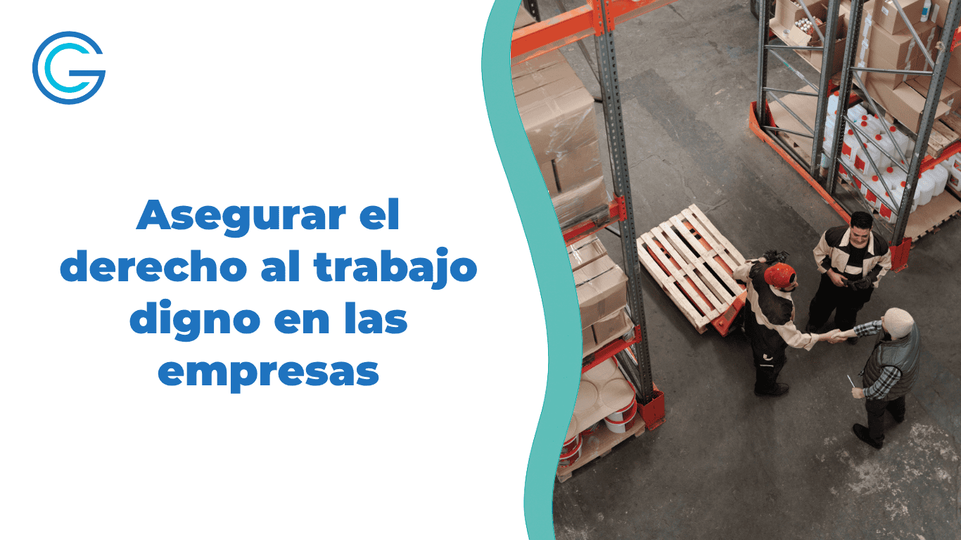 Trabajadores conversan en un almacén industrial. Imagen del artículo sobre el derecho al trabajo digno en las empresas.